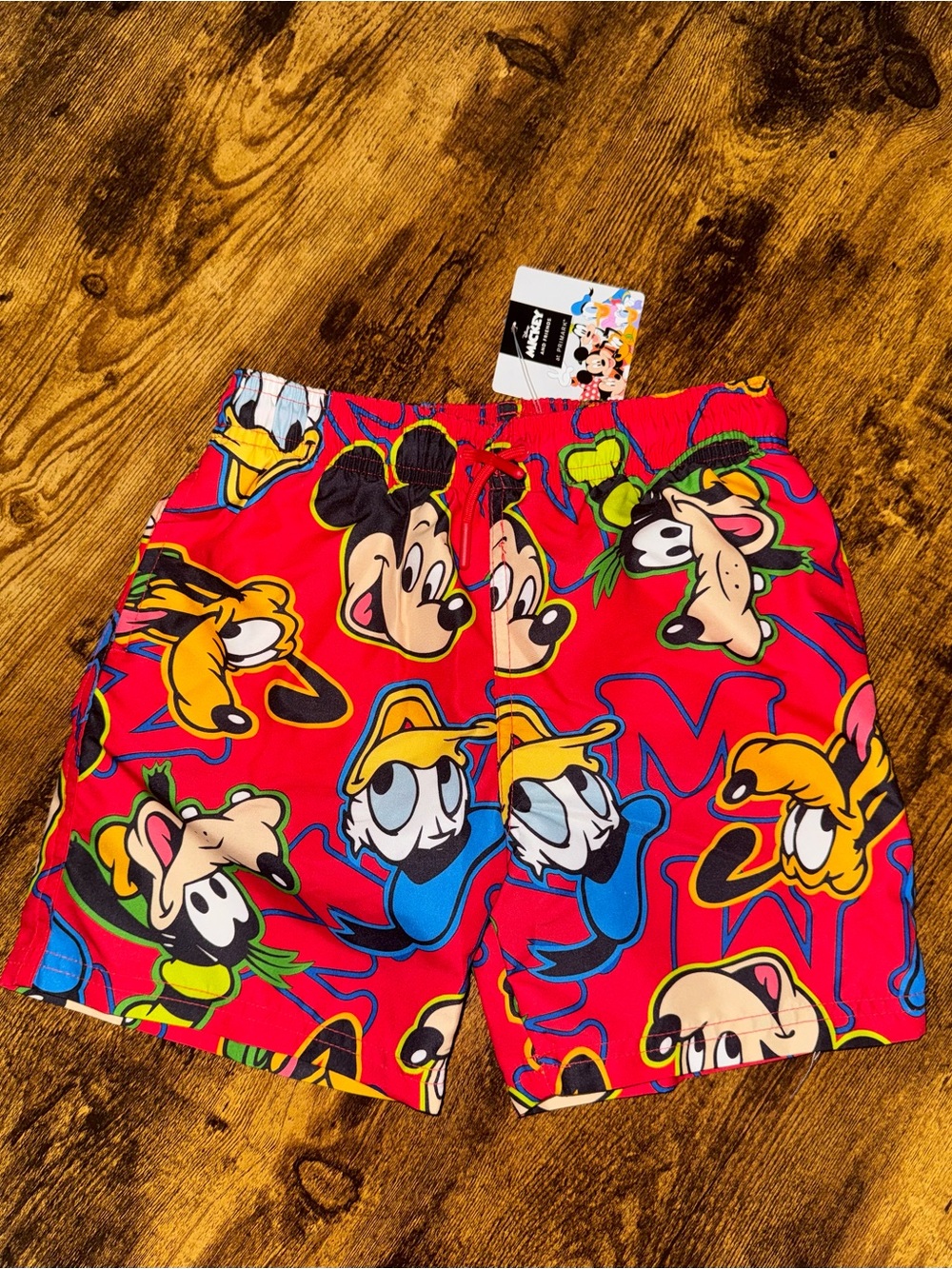 Disney Red Mickey & Friends Graphic Swim Trunks